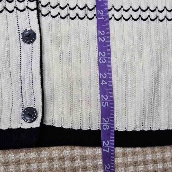 Bella Colori Creamy White Black Scallop Pattern Button Front Cardigan Sweater - Picture 11 of 12